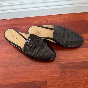 MICHAEL Michael Kors Black Croc-Embossed Slip-On Mules